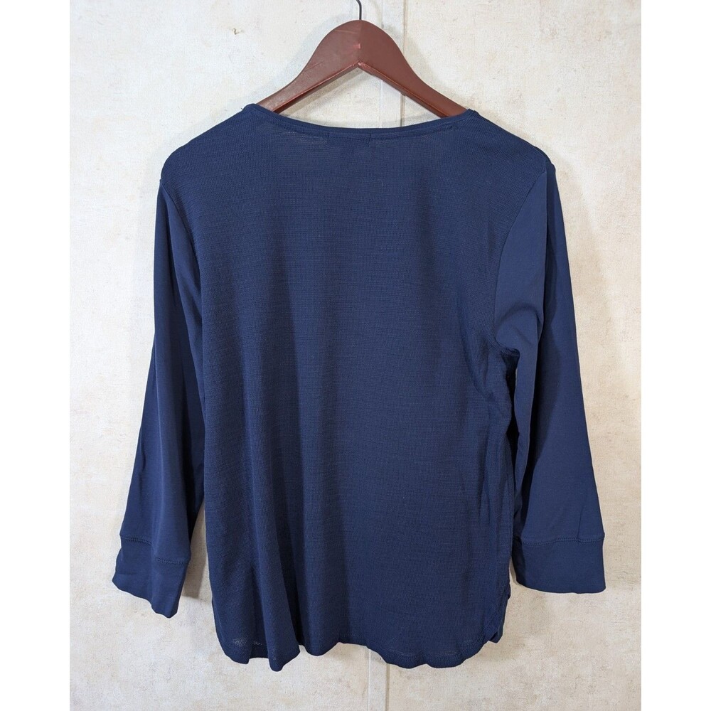 Lauren Ralph Lauren Top Women's XL Blue Shoulder Zip 3/4 Sleeve Knit - Picture 3 of 8